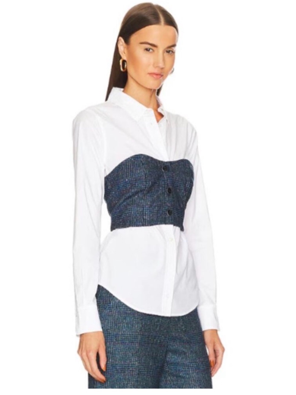 NWOT Veronica Beard Callen White Button-Down Shirt Tweed Bustier- size 6 - Picture 2 of 9